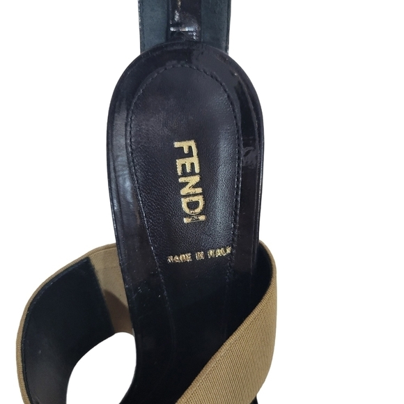 Fendi Sandolo Vernice Tan & Black Platform Stiletto Heels - Picture 13 of 13